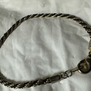 Vintage gold toned metal black cord Twisted Rope Chain Bracelet